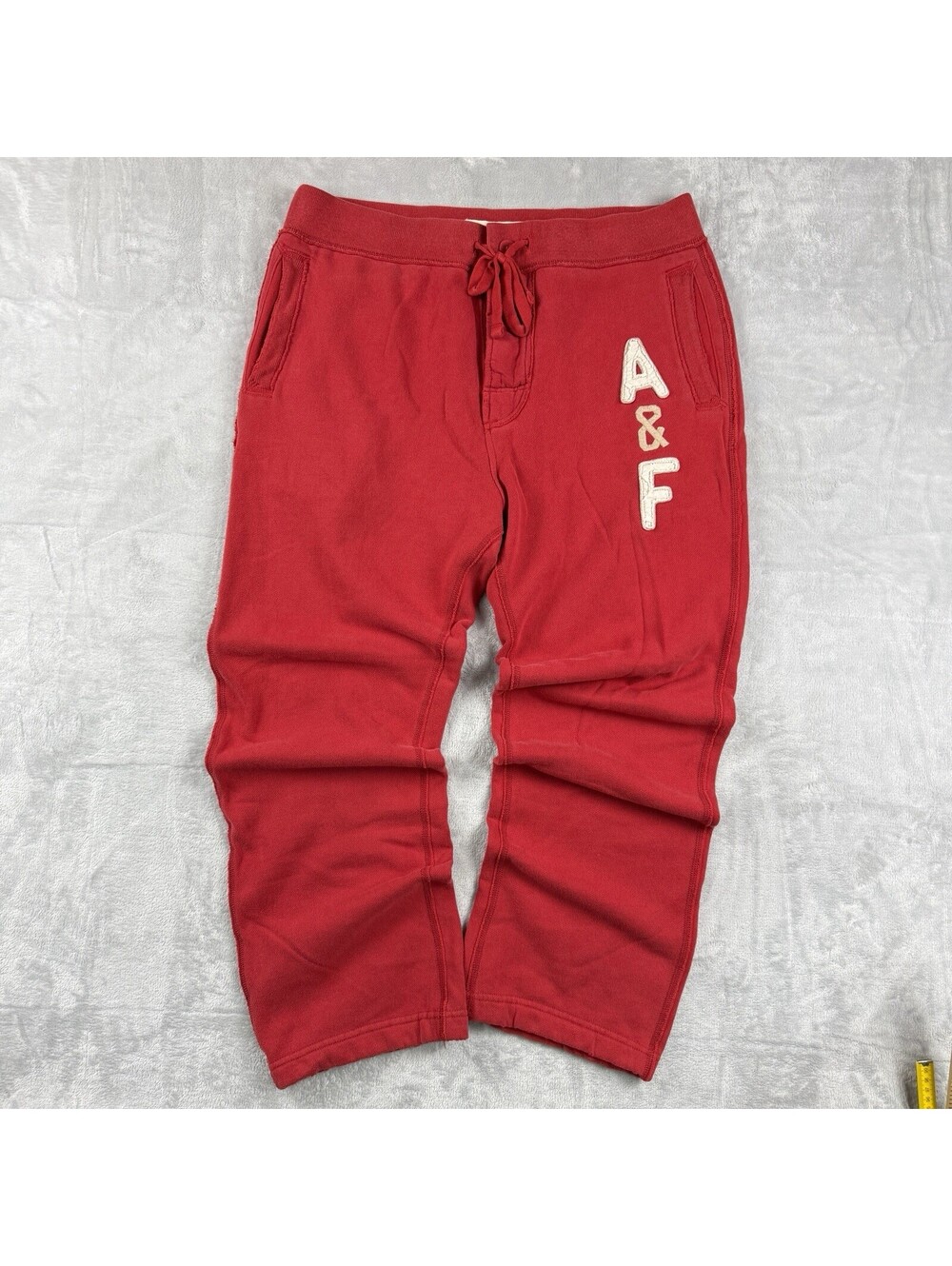 VTG Abercrombie & Fitch Red Logo Sweatpants Men L Fleece Straight Leg Y2K Baggy